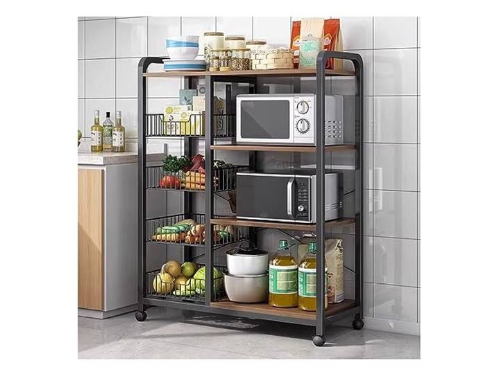 CVdrtyED Mikrowellenregal 4-stöckiger Mikrowellenherd-Rack Auf Rädern, Küchen- Und Bäckerregale Mit Aufbewahrungshalter, Mikrowellenherd-Ständer Küchenregal Stehend(B)