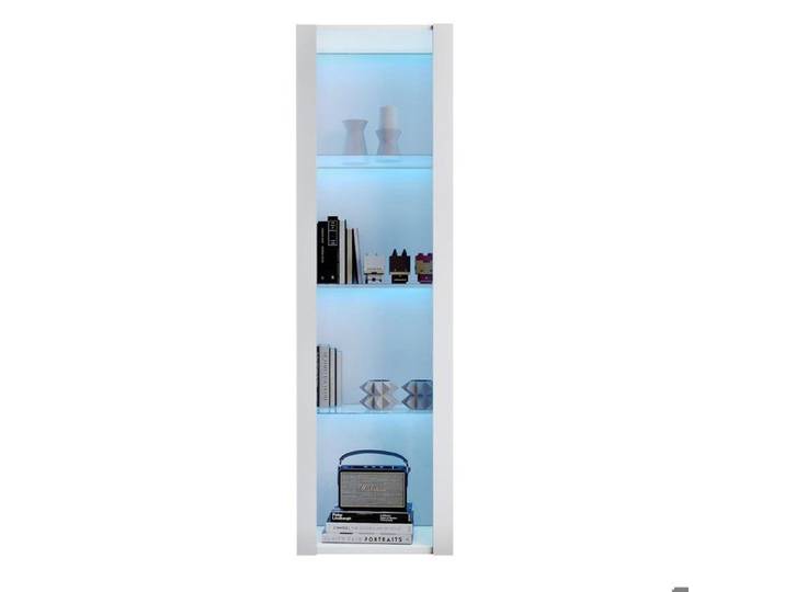 Vitrine blanche brillante avec éclairage LED 3 étagères en verre vitrine meuble bas meuble haut 55 × 38 × 166 cm