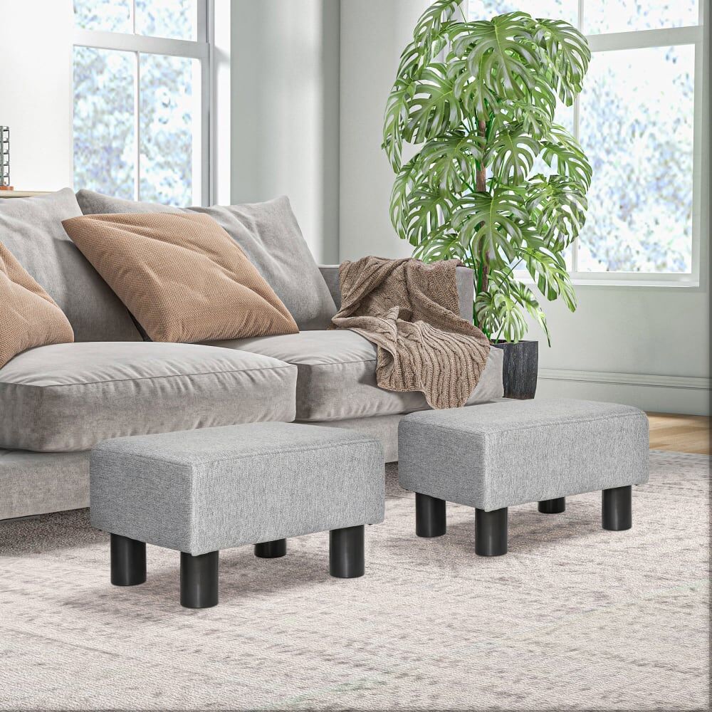 Homcom Pouf repose-pied lot de 2 en tissu de lin gris Gris 40x24x30cm