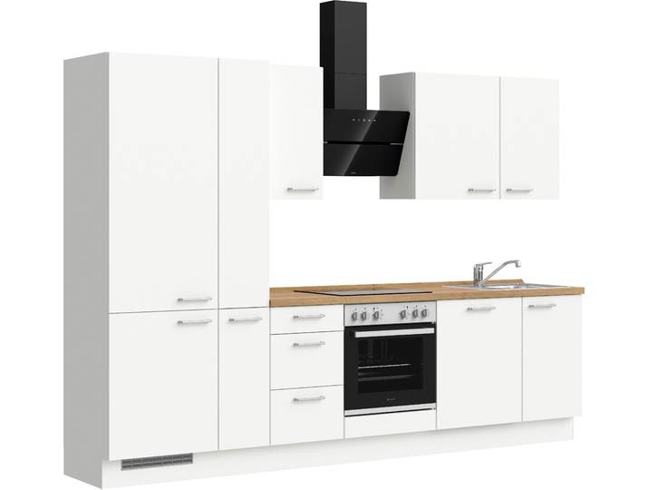 Küchenzeile, MDF, Weiß & Alpinweiß, 300,3×216,6×60 cm, Mit E-Geräten, Modern, Nobilia