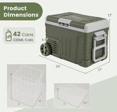 37/53 QT Portable Car Fridge 12 Volt Car Refrigerator w/ Wheels