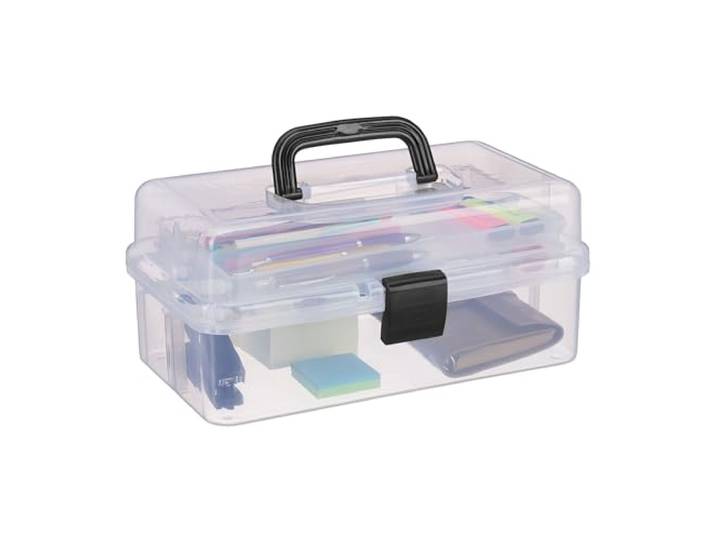 Relaxdays Boîte de rangement à 9 compartiments\, transparent - noir caisse pour le bricolage\, HxLxP: 14\,5 x 33 x 19 cm