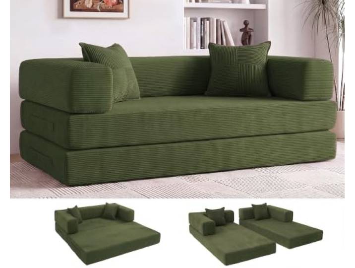 Vipbear Modular Schlafsofa 200×100×70cm Wohnzimmer-Couch mit Schlaffunktion 5-in-1 Knochenlose Couch Sofa, Hochdichter Schaumstoff, Umwandelbares Vielseitig 3-Sitzer Schlafsofa, Keine Montage,Grau