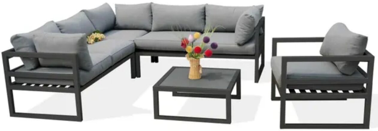 Paris Garden Salon de jardin d'angle BEAUBOURG 6 places aluminium gris anthracite DCB Garden