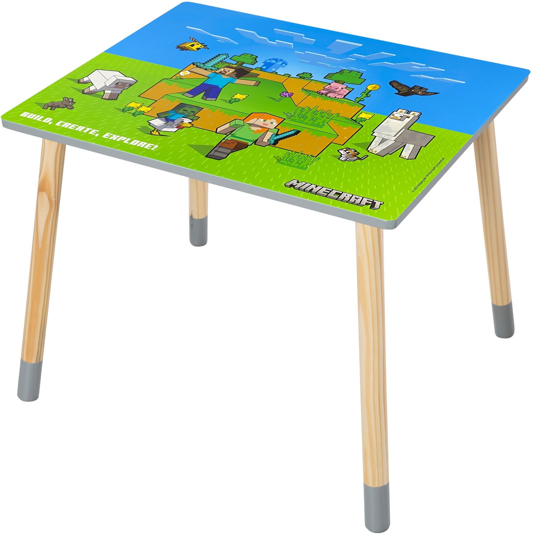 Kindersitzgruppe PHOENIX "Minecraft Sitzgruppe", minecraft, grün, natur, grau, B:60cm H:49cm T:50cm, MDF, Massivholz, Sitzmöbel-Sets, Kindersitzgruppe, Set Tisch mit 2 Stühlen minecraft, grün, natur, grau B/H/T: 60cm x 49cm x 50cm