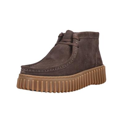 Schnürstiefelette CLARKS "Clarks Stiefelette Veloursleder", Damen, Gr. 39, dunkelbraun, Veloursleder, Schuhe Schnürstiefelette