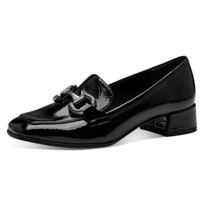 Slipper TAMARIS, Damen, Gr. 37, schwarz, Lacksynthetik, aufgeraut, glänzend, unifarben, Schuhe Slipper, Blockabsatz, Slipper, Businessschuh mit modischer Zierspange