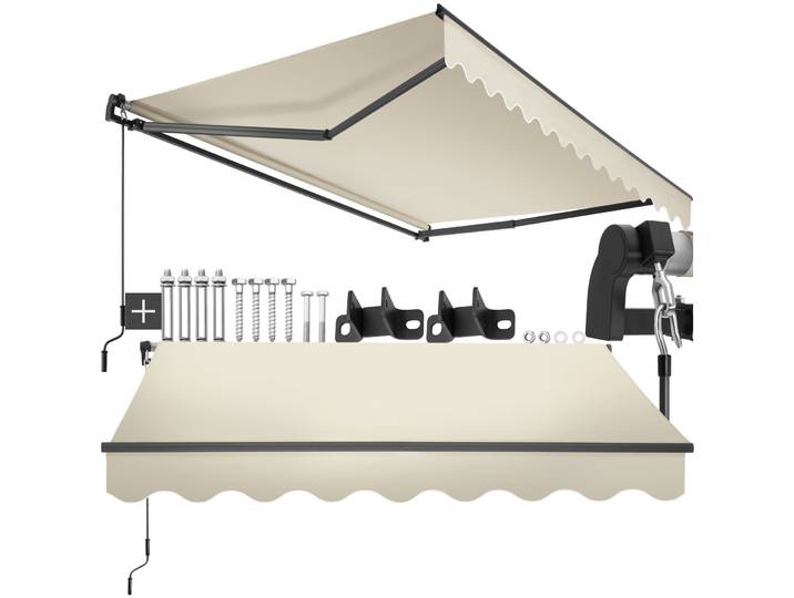 Store banne ORNELLA à bras articulé et support mural - 250 x 200 cm, beige