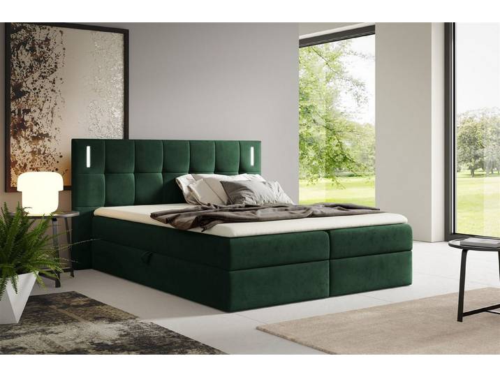 Fun Möbel Boxbett Schlafzimmerbett MARTIM PREMIUM Stoff Fresh (mit Taschenfederkernmatratze, inkl. Viscoschaumtopper), mit LED-Beleuchtung