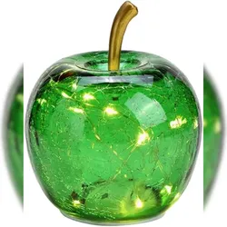 LED Dekolampe Apfel Glas 10er LED Lichterkette Timer Ø11cm dunkelgrün