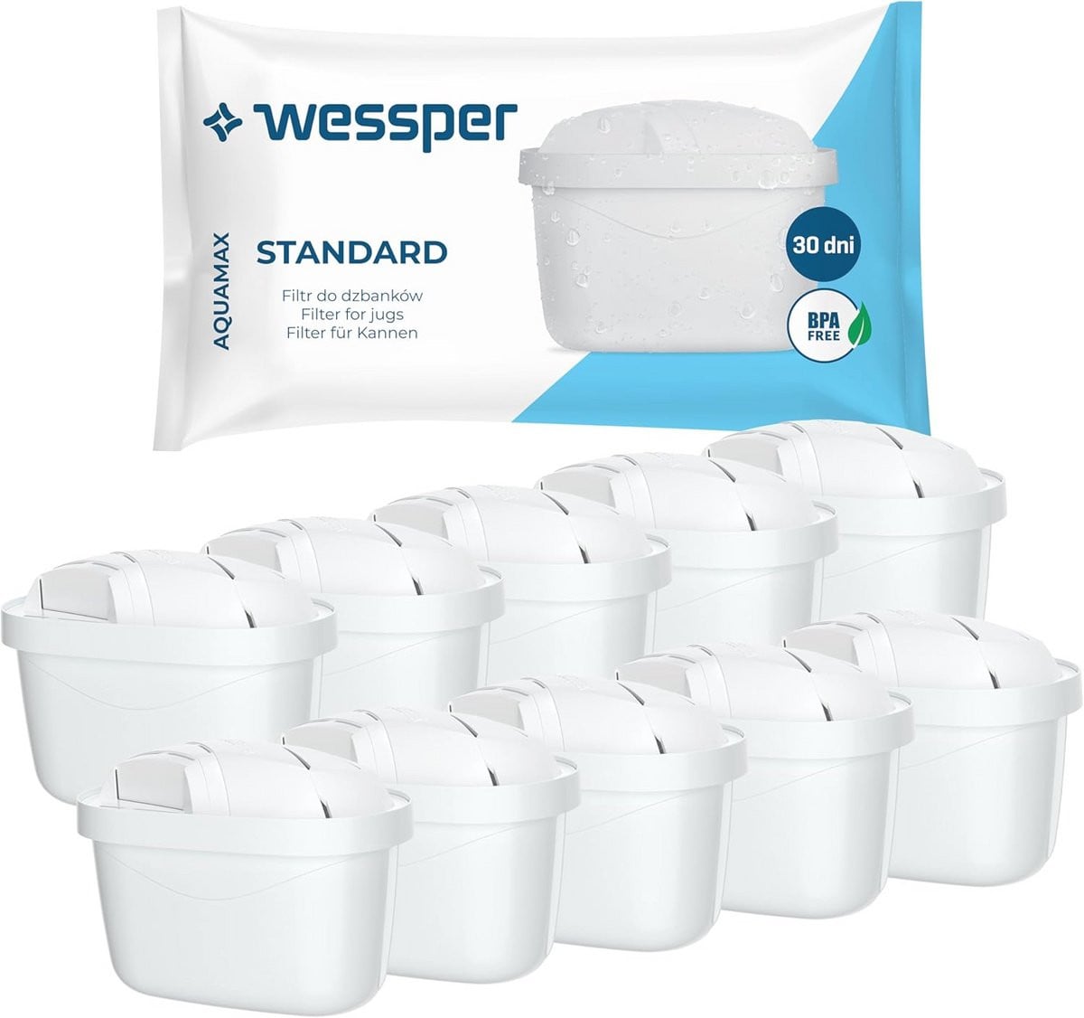 Maxtra Waterfilter met actieve kool - 10 stuks - Wit