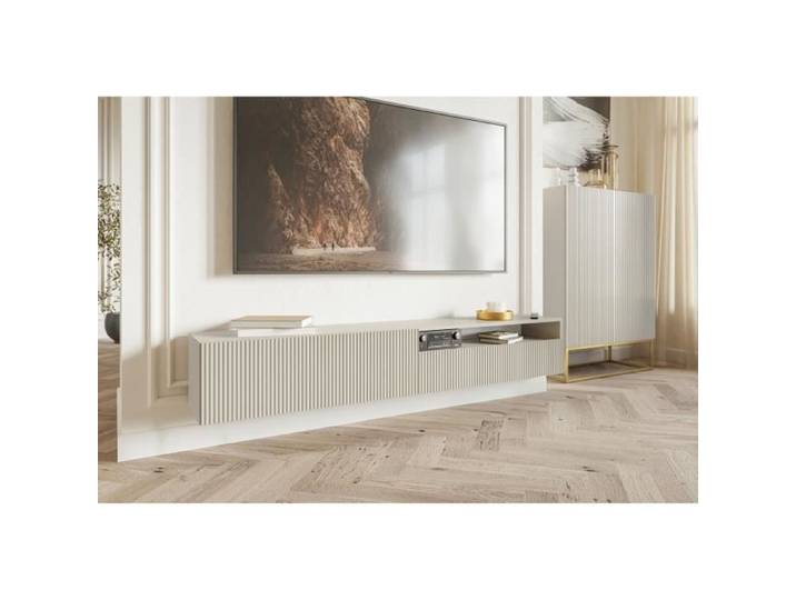 Meuble TV - SELSEY - VELDIO - 175 cm - Taupe (gris-beige) - Suspendu