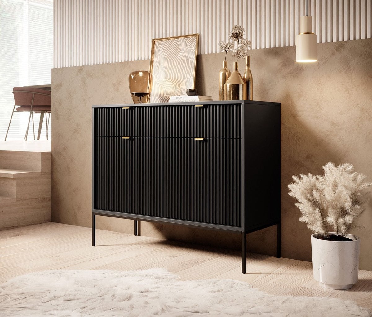 Meubella - Dressoir Navil - Zwart - Breedte: 104 cm