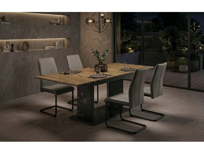 B&D home Essgruppe B&D home Essgruppe Vivian & Theo (5-teilig) Eiche / Microfaser Anthra, (Set, 5-tlg., 1 Tisch / 4 Stühle), Microfaser