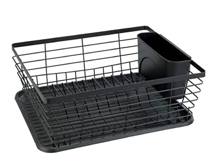 WENKO Égouttoir à Vaisselle Drip Egouttoir évier Moderne Accessoires Cuisine Bac d'égouttage Amovible Nettoyage Facile Métal revêtu par Poudre et Plastique 36x15x30\,3 cm Noir