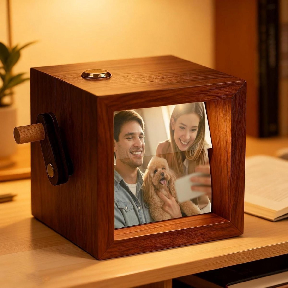 Foto Flipbook Frame Animatie Album met Licht Walnoot B/D/H: 8 x 8 x 10 cm