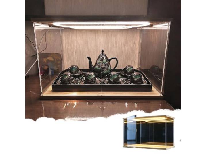 Acryl Vitrine Lange Staubdichte LED, Vitrine Orientalisches Teeservice Acryl-Vitrine 15/20/25/30/35/40/50/60 cm für Mehrere Kleine Figuren und Sammlerstücke, Vitrine mit Tür(50x35x35cm/20x14x14in)