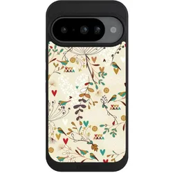 Nivocase Handyhülle für Google Pixel 10 Hülle NIVOpure Case Schwarz Blumen Retro Vogel (Google Pixel 10), Smartphone Hülle, Schwarz