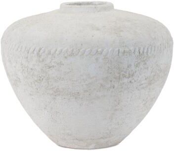 Melrose International "Distressed White Terra Cotta Vase 12.75""D"