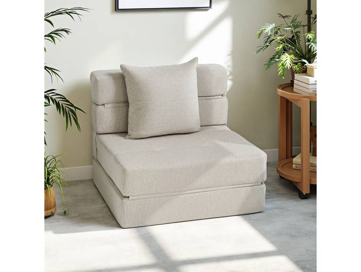 HOMCOM Chauffeuse Convertible 1 Place Tissu Beige avec Coussin