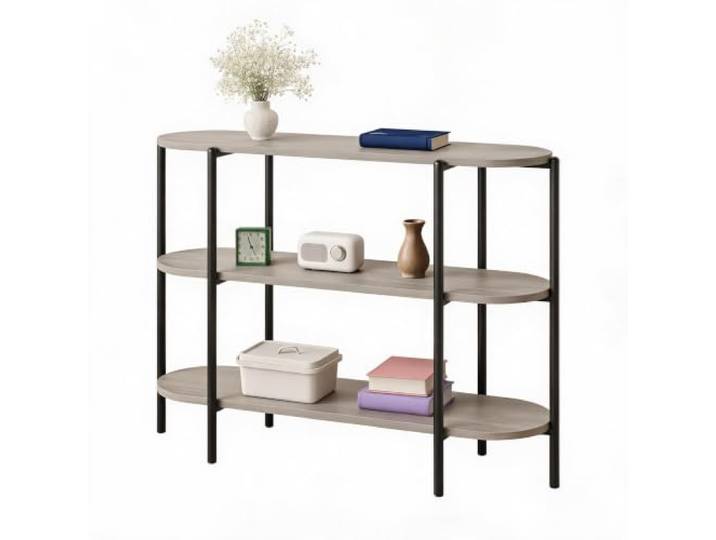 Litake 3-Stufiger Industrie-Konsolentisch, Schmaler Beistelltisch Grey Konsolentisch 120 cm, Industriell 3-Stufiger Eingangstisch mit Ablageflächen, Stabiles Metallgestell mit Offenen Ablagen