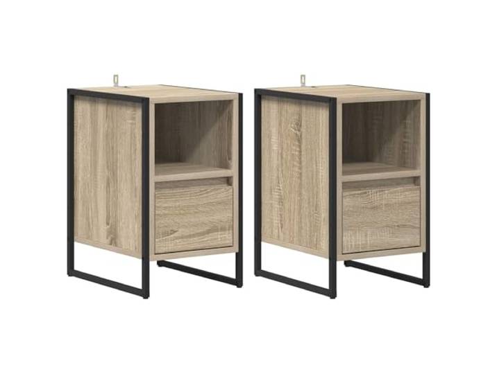 KUTYWEXFM Nachttisch 2er Set Beistelltisch Sonoma Eiche 39,5x30x50 cm Stilvolles 2er-Set Beistellschränke im Industrie-Design für Schlafzimmer und Wohnzimmer mit praktischen Schubladen.