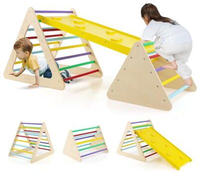 Costway 3 Piece Toddler Triangle Set Montessori with 2 Climbing Triangles and 1 Ramp-Colorful