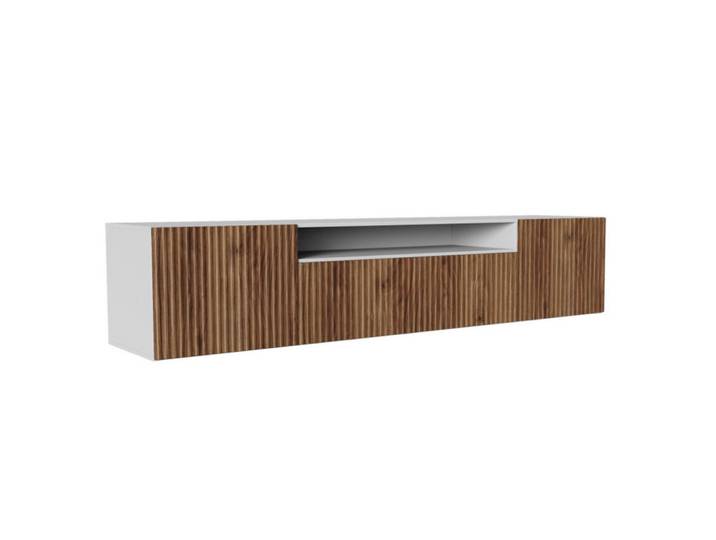 Sepro Meble Tv-Lowboard Weiß Noeli Hängend Mit Gerillten Fronten Für Fernseher, Braun, 200x40x41 cm, Wohnzimmer, TV Möbel, Lowboards, Lowboards stehend