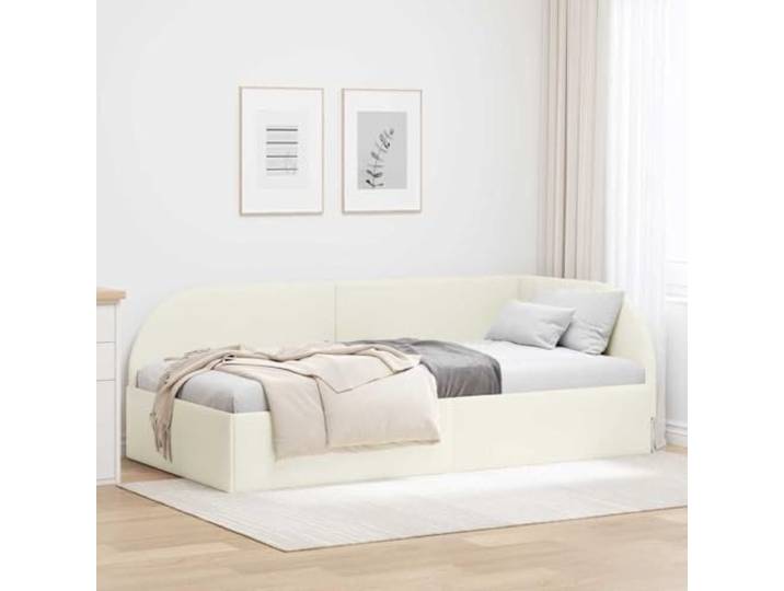 RJPLMFV Eckbettgestell, Creme, 100 cm x 200 cm, Velours Schlafsofa, Kopfteil wendbar, langlebiges Sperrholz, Trockenreinigung