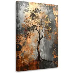 WANDBILD, Grunge Baum Abstrakt grau kupferfarben