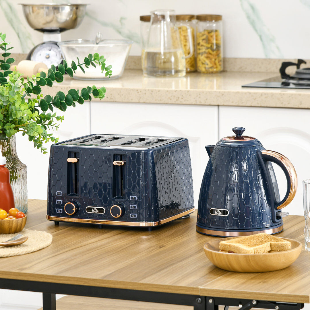 HOMCOM Kettle and Toaster Set with Defrost Reheat and Crumb Tray Blue 4 - Slice