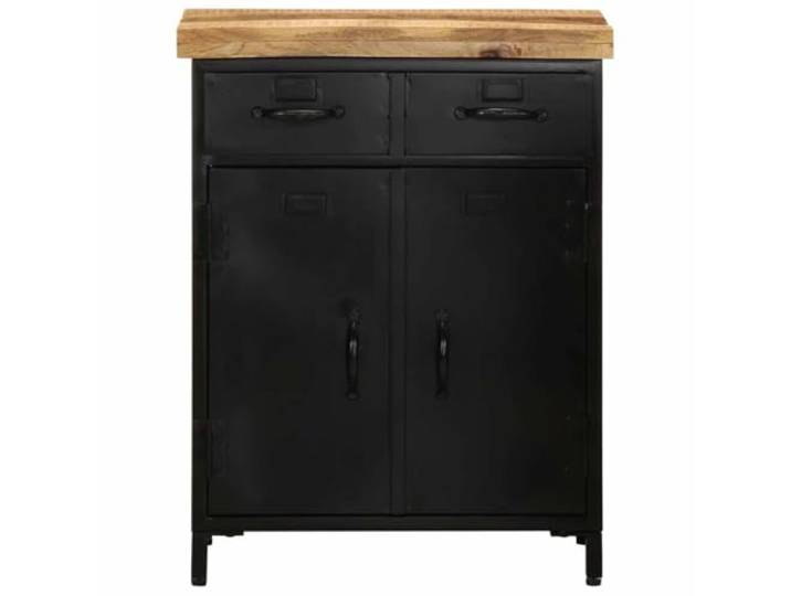 KGHFDVB Sideboard 55x30x71 cm Massivholz Mango 2 Türen, 2 Schubladen, Pulverbeschichtetes Eisengestell, Robust, Vielseitig für Flur und Wohnzimmer