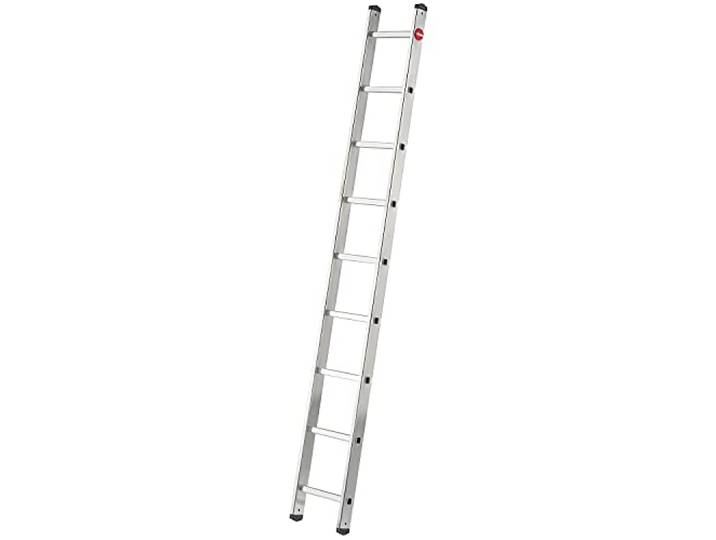Hailo S60 ProfiStep UNO Anlegeleiter - Leiter 9 Sprossen - Alu Sprossenleiter mit 2 Tatzenfüßen - belastbar bis 150kg - Aluminium Leiter Made in Germany - Sprossen Anlegeleiter rostfrei - Silber