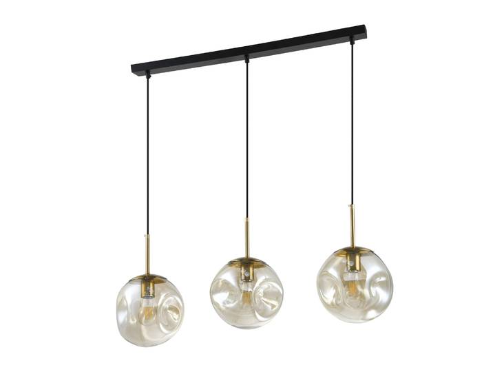 QUVIO Hanglamp eettafel - 3 lichtspunten - Glazen bollen - Langwerpig - Metaal - Glas