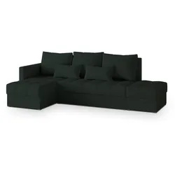 ECKSOFA LUMARI L-S Grün Plüsch-Stoff mit Schlaffunktion