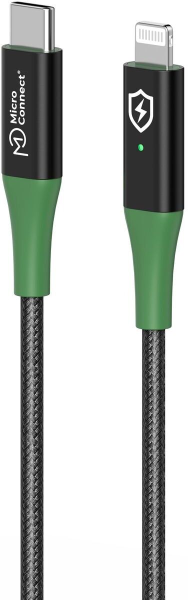 MicroConnect Smart Charge MFi USB-C to Lightning Cable 2m - Black/Green