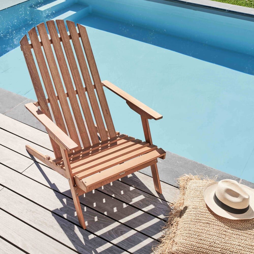 Oviala Fauteuil relax pliant en bois d'eucalyptus bois Marron 59x95x84cm