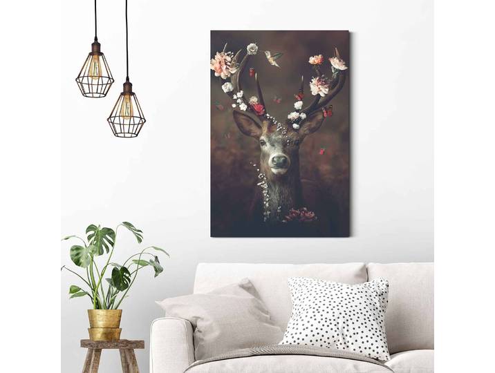 Tableau déco Cerf romantique Impression sur bois Marron 60 x 90 x 2cm