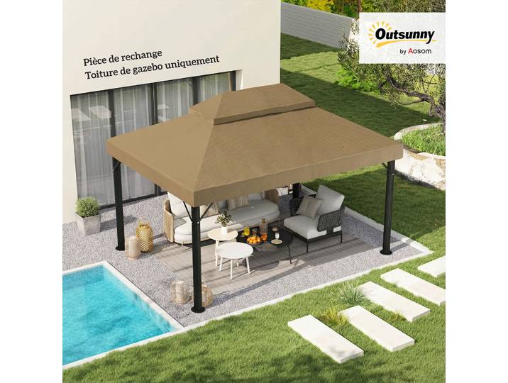 Outsunny Toile Pavillon 4x3m Double Toit Polyester Beige