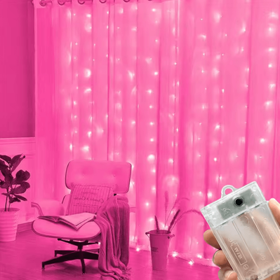 Inspire Curations Battery Powered Ramadan Curtain Lights pink 3mx1m 100led