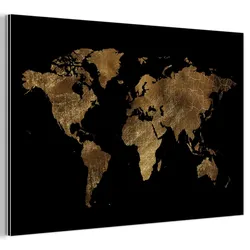 METALLBILD Weltkarte - Gold - Luxus - Erde - Schwarz Deko Groß 120x80 cm