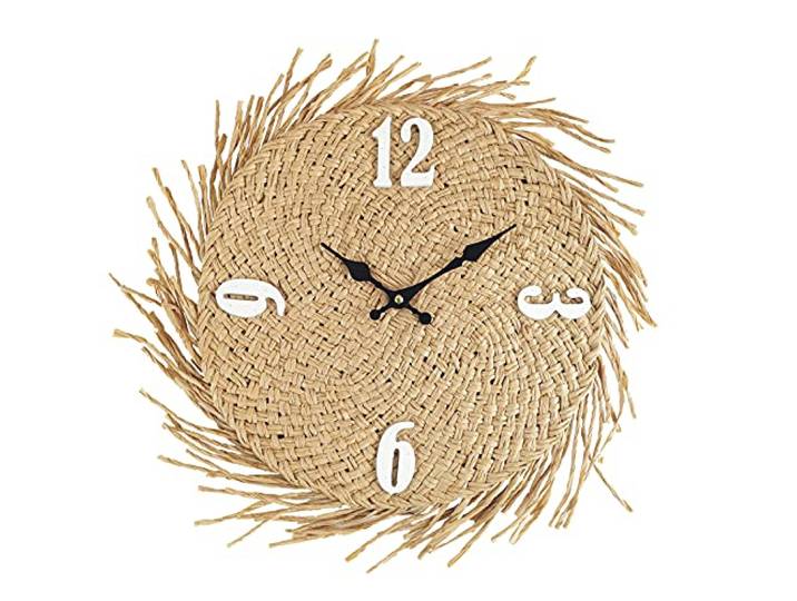 Rebecca Mobili Wanduhr, MDF, Stroh Wanduhren, Beige, Rustikaler Stil, Küche, Wohnzimmer Möbel - Größe: 45 × 45 × 4,5 cm (H×B×T) - Art. RE6593
