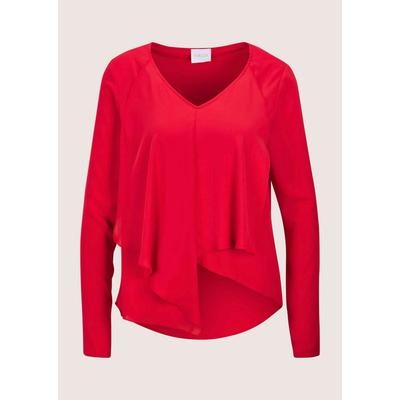 Langarmbluse MADELEINE "Volantbluse Elegante Bluse mit asymmetrischem Saum", Damen, Gr. 34, rot, Obermaterial: 100% Polyester PES., Modern, V-Ausschnitt, Blusen