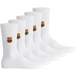 FC Barcelona Unisex Socken, 5er Pack - Tennis Embroidery Socks, Emblem-Logo gestickt, Baumwollmischung, einfarbig Weiß / 39-42