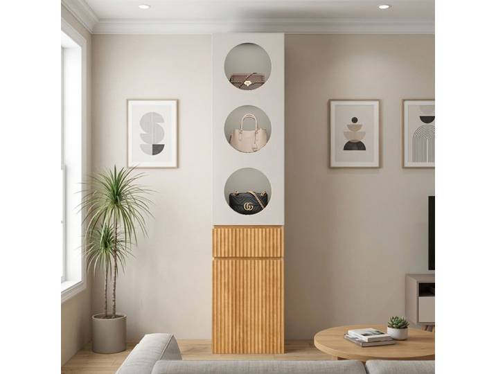 Armoire penderie haute étroite 45x50x200 cm 2 portes battantes avec 1 tiroir armoire à vêtements pour chambre chêne clair