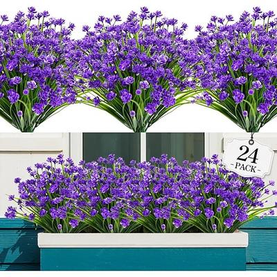 24 künstliche Blumenbündel für den Außenbereich, farbechte Kunstblumen aus Kunststoff, künstliche Pflanzen zur Dekoration in Hängeampeln, für drinnen und draußen, Garten, Veranda, Fensterkasten, Haus,