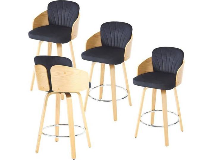 Wahson Tabouret de Bar lot de 4 Tabouret Bar Tabouret avec Repose-pieds en Métal Chaise Haute de Bar pour Comptoir Velours Noir