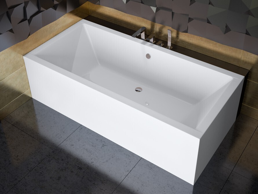 Badewanne QUADRO 180x80 mit Füßen , mit Siphon (mit Schürze)