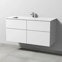 Sanipa 3way Keramik-Set Design Keramik-Waschtisch und Unterbau mit 4 Auszügen, Weiß-Soft SM48243