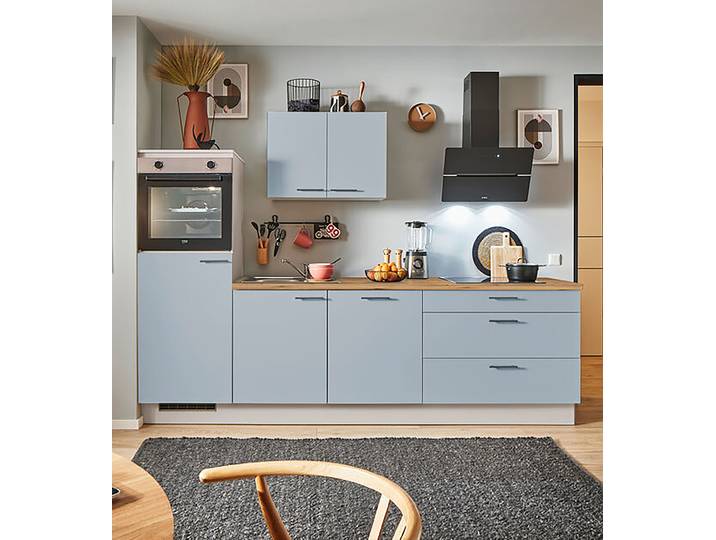 Autarke Küchenzeile 270cm Ausrichtung links Blau/Pastellblau